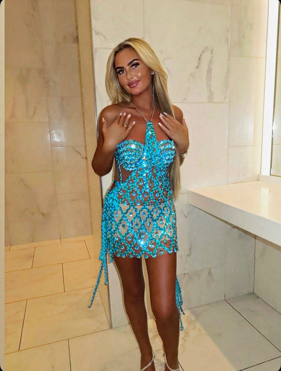 LILLY Blue Diamond Stud Dress Next Day Delivery Available