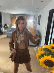 MARNIE Brown Suede Tartan Three Piece Set Next Day Delivery