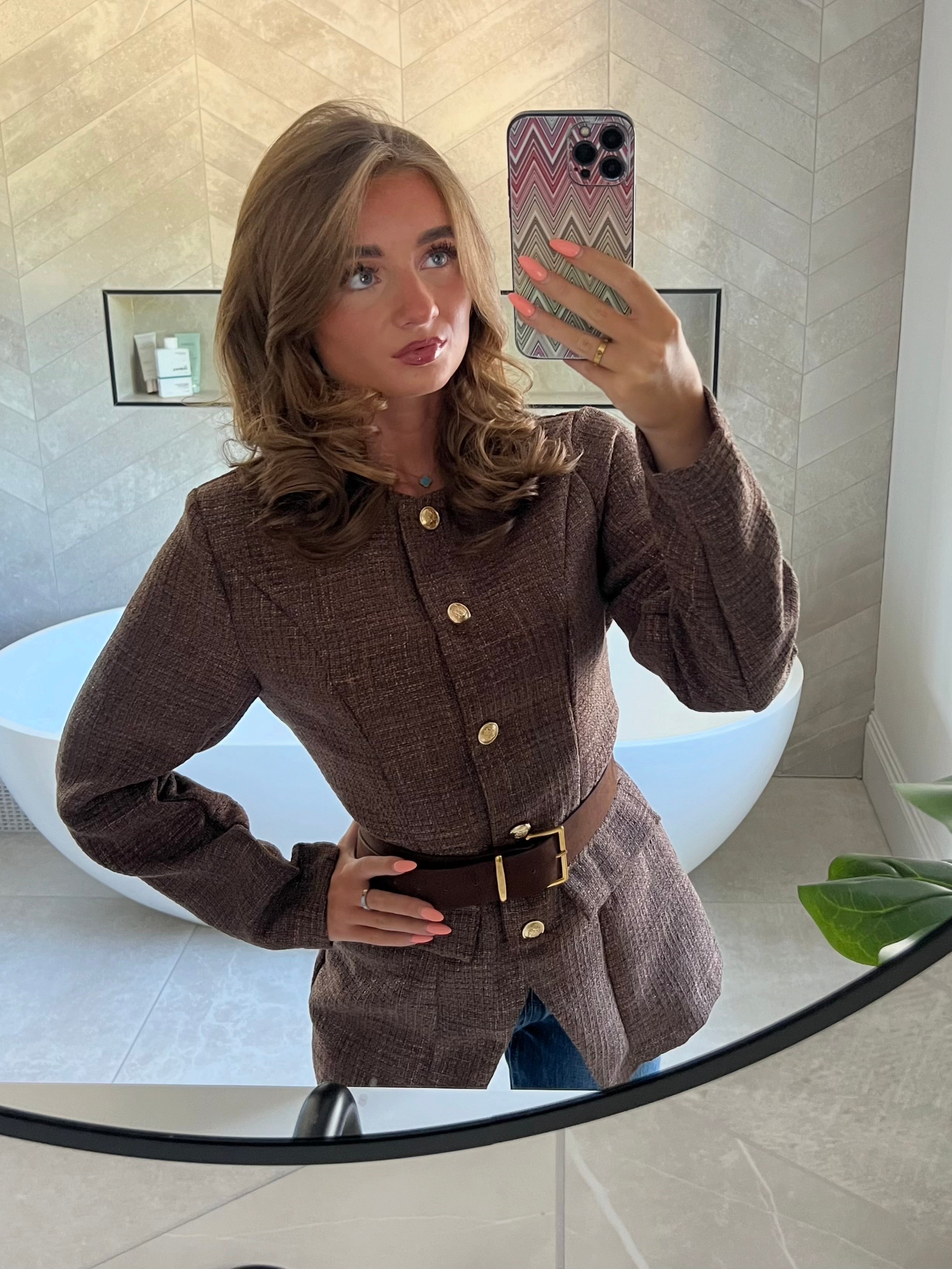 CINDY  Brown Blazer With Belt